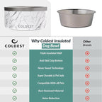 Coldest Dog Bowl - Anti Rust Metal, Non Slip, 3 Layers Insulated Stainless Steel Dog Bowls - Spill Proof & Heavy Duty - Water Bowl for Dogs, Cats & Pets, Dish Washer Safe (200 oz, Carrara Marble)