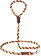 Mile High Life Rainbow Dog Leash Braided Cotton Rope w Leather-Wrapped Ends | Rust-proof 360° swivel clasp, Heavy-duty for medium/large breeds. Great for weddings, daily walks (6FT, 1/2", Brown Gradient)