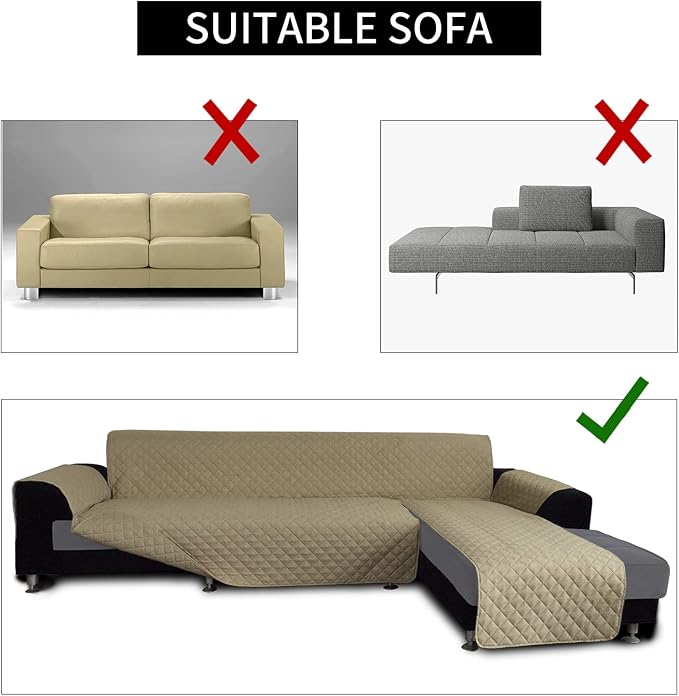 Easy-Going Reversible L-Shape Sectional Couch Cover, Large, Beige/Beige | Soft Sofa Slipcover For Dogs, Fits Left/Right Chaise Lounge Protector, Water Resistant Mat For Living Room
