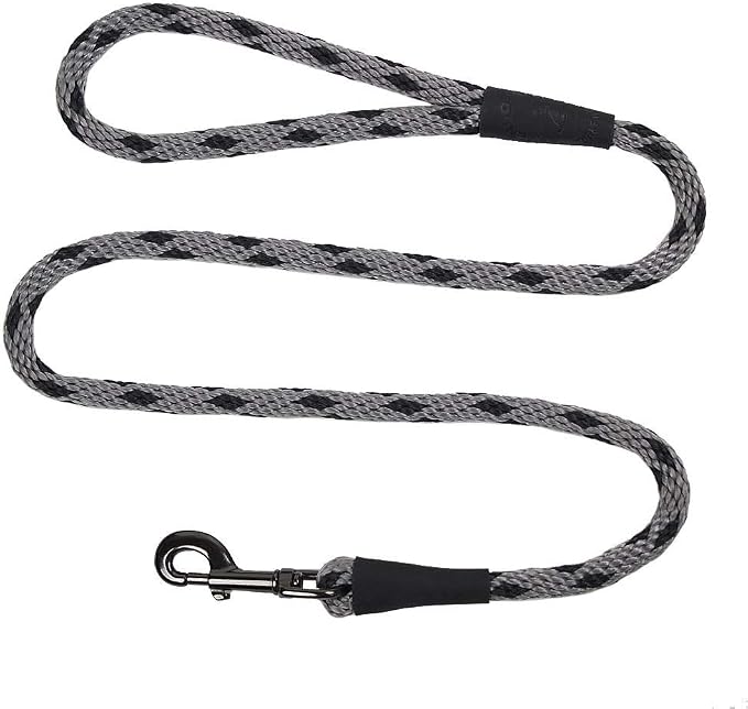 Mendota Pet Snap Leash - British-Style Braided Dog Lead, Made in The USA - Black Ice Silver, 1/2 in x 6 ft - for Large Breeds