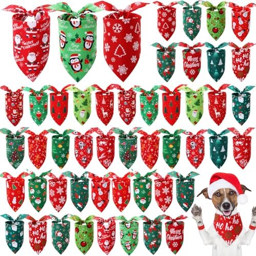 Preboun 50 Pcs Christmas Dog Bandanas Bulk, Red and Green Santa Snowmen by Preboun