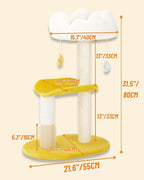Happi N Pets Cloud Cat Tree, 31.5in Multi-Level Indoor Cat Tower with Scratching Posts, Viewing Perch, Removable & Washable Cushions, Cat Activity Tree with Dangling Toy | Removable & Washable Cat Bed, Cat Activity Tree, Cute Dangling Toys, Easy To Cle...