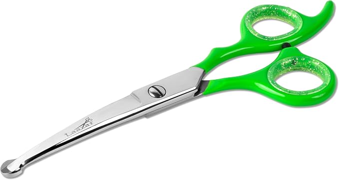 Rounded dog grooming scissors Professional - Sharp Stainless Steel Blades with Colorful Handles, Safe - Easy, Long Lasting grooming scissors for dogs at home (Curved Scissors)