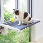 Cat Window Perch, Cat Hammock Window Seat with Sturdy Metal Frame for Large Cats and Kittens, Easy to Adjust for Windows & Bedsides, No Suction Cup No Drilling