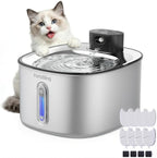 PartsBling Stainless Steel Cat Water Fountain, 4.2L/142 oz | Cordless Pet Water Fountain with Sensor, 5000mAh Rechargeable Battery, Ultra Quiet, 4 Filters, for Cats & Small Dogs, Black