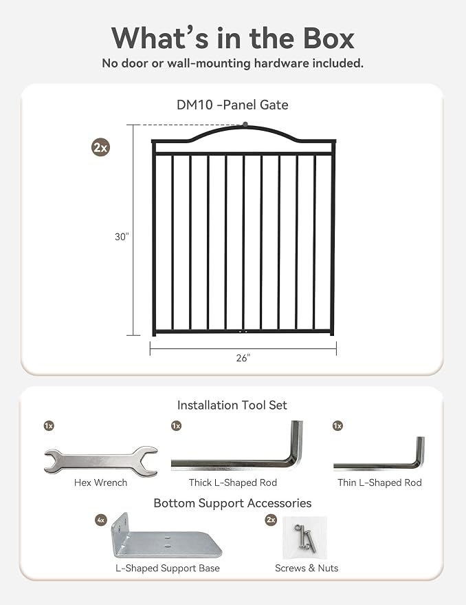 No Pawblems Full Metal Freestanding Pet Gate for Doorways | 2-Panel Foldable Indoor Metal Pet Fence for Extension, Extra Wide Puppy Gate for Stairs, Deck, Yard, 52" W x 30 H, Black
