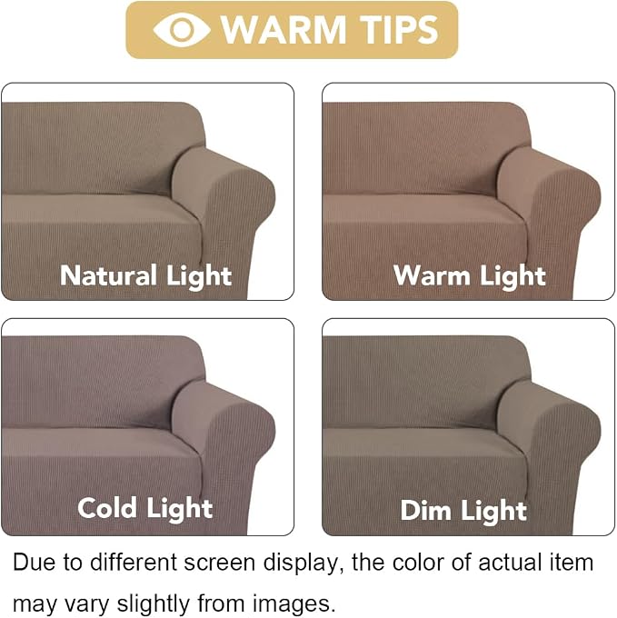 H.VERSAILTEX Stretch Couch Covers for Sofa 1 Piece Slipcovers for Couches and Sofas 3 Seater Couch Cover Feature Thick Checked Jacquard Fabric with Elastic Bottom(Large Sofa 90"-100" Wide, Macchiato)