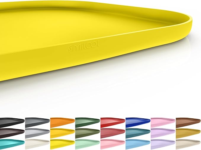 SMILOOL Silicone Pet Food Mat with Raised Edge for Food and Water Bowl, Dog Feeding Mats, Cat Food Trays for Floor Waterproof, Rubber Tray for Dogs and Cats, 19 x 12 x 0.7 Light Yellow