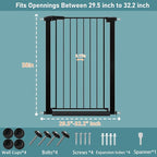 Fairy Baby 38" Extra Tall Baby Gate No Drill, 29.5"-32.2" Extra Wide Wide Dog Gate Indoor, Metal Pressure Mounted Safety Child Kid Gate, Auto Close Pet Puppy Cat Proof Gate for Stairs Doorway, Black