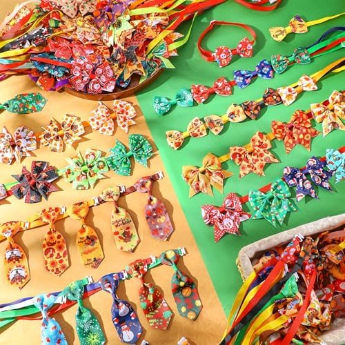 Talltalk 120 Pcs Thanksgiving and Christmas Dog Bow Tie Collar Set - Image 2