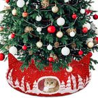 Kinlop Cat Tunnel for Christmas Tree Skirt 35.4'' Fluffy Plush Cat Donut Tunnel Bed Under Christmas Tree with Central Mat Collapsible Warm Soft Kitten Tube Cave for Kitten Small Animal by Kinlop