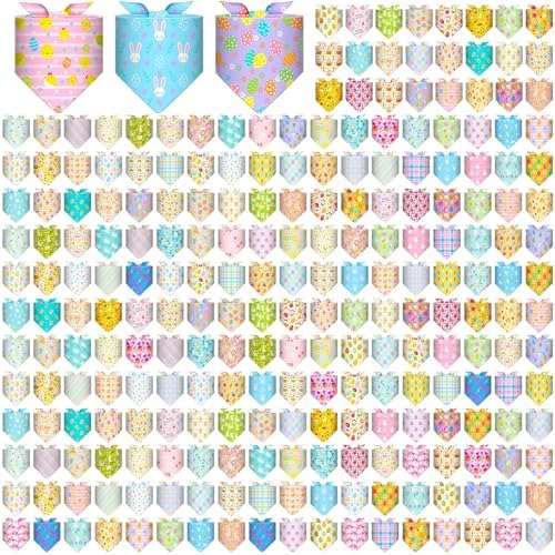 Geyoga 240 Pcs Dog Bandanas Bulk 4th of July Patriotic Pet Bandanas Adjustable Summer Triangle Dog Grooming Scarf Bibs Kerchief for Small Medium Large Cats Pet Costume(Easter) by Geyoga