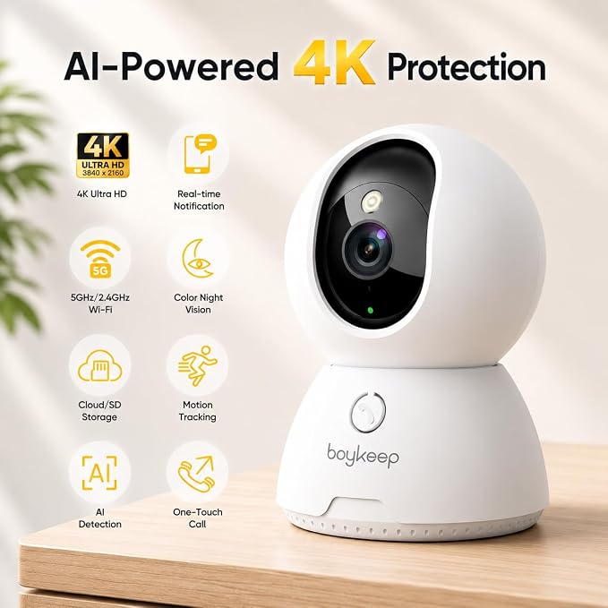 4K Indoor Cameras for Home Security, Pet Camera with Phone App, Indoor Security Camera with AI Human & Pet Detection, 360° Pan Tilt, Auto Tracking, Color Night Vision, Two-Way Audio, Works with Alexa