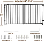 Mumeasy 30" Tall Baby Gate for Stairs, 36.2-55.1" Expandable Hardware Mounted (Drill Needed), Removable No Bottom Bar Dog Gate, Auto Close Wide Walk Thru Safety Gate for Doorways, Pets& Toddlers,Black