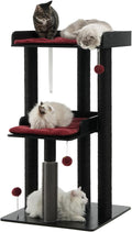 FourFurPets 43.7" Modern Cat Tree, Cat Tower for Large Cats, Wood Cat Tree | Maine Coon Cat Tree, Cat Tower with Scratching Post, Large Perch and Removable Pads, Black&Red