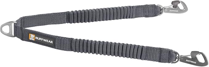 Ruffwear, Double Track Coupler, Double Leash for Two Dogs, Premium Heavy Duty Dual Splitter with 360° Lockable Swivel No Tangle, Shock-Absorbing Stretch Webbing for Walking & Hiking, Basalt Gray