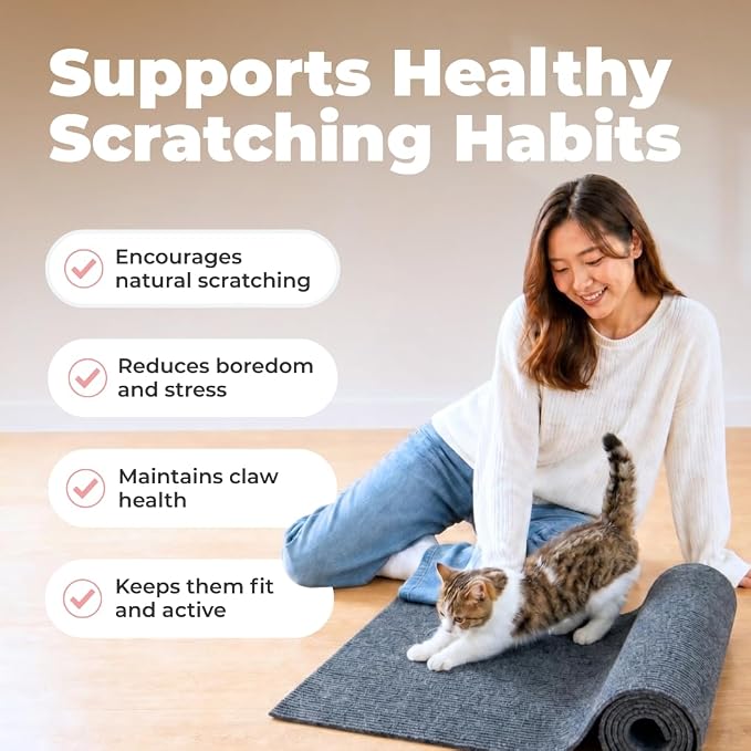 Catify Peel & Stick Cat Scratching Mat - Gray, L:78" | 78" x 15", Self-Adhesive Scratch Carpet, Furniture Protector for Couch, Sofa, Wall & Door, Indoor Kittens & Cats
