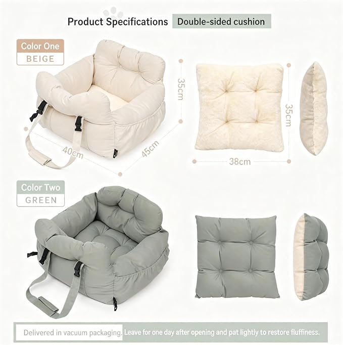 Elevated Dog Car Seat for Small Dogs up to 25 lbs — Memory Foam Cushion, Safety Tether & Non-Slip Base, Machine-Washable Waterproof Pet Travel Bed for Cars, SUVs & Trucks
