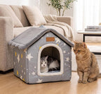 Dog House Indoor Portable Puppy Cave Cat Nest Kennel Pet Bed fit 7.5kg/17lb | Portable Memory Houses with Cushion (Grey, M:Size fits 7.5kg/17lbs (Pets))