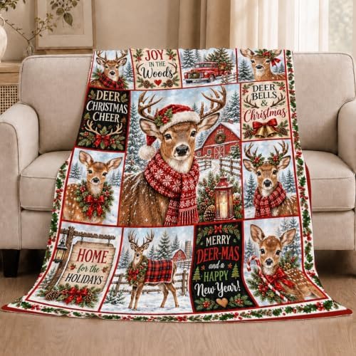 Christmas Deer Throw Blanket Reindeer Snowy Forest Holiday Gifts 60''x80'' - Image 2