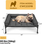 Veehoo Outdoor Elevated Dog Bed with Waterproof Bolster Cushion, Cooling | Raised Dog Bed with Removable & Washable Mat Topper, Breathable Mesh, Dog Couch Cot for Indoor Outdoor, 32", Medium, Black
