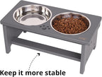 HTB Elevated Dog Bowl Stand with 2 Stainless Steel Bowls-7" H Medium Grey | Raised Dog Bowl Stand, 7"tall, 29 Oz Bowls, for Medium Sized Dogs, Pet-safe, Solid Bamboo