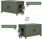 Homhedy 31.5" L Cat Litter Box Enclosure with Barn Door, Green | Wooden Cat Washroom Furniture, Cat House, Pet Storage Cabinet, Dog-Proof, Fit Most of Litter Box, Farmhouse Style