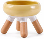 INW Elevated Ceramic Pet Bowl with Wooden Stand – Raised Cat & Dog Feeder, Interchangeable, Anti-Tip, Dishwasher Safe, 12 oz, Easy to Clean – Yellow