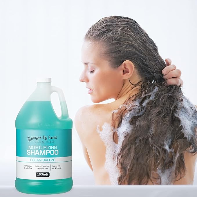 Ginger Lily Farms Club & Fitness Moisturizing Shampoo for All Hair Types, 100% Vegan & Cruelty-Free, Ocean Breeze Scent, 1 Gallon (128 fl oz) Refill