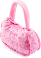 Haute Diggity Dog Chewy Vuiton Handbag Plush Squeaky Dog Toy, Soft Durable Designer-Inspired Stuffed Puppy Chew Toys for Small & Medium Dogs, Machine-Washable (Pink Checker) Small