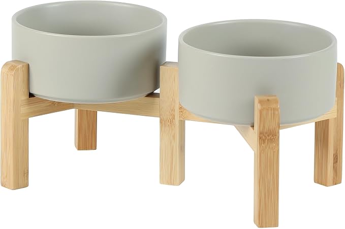 Havniva Dog Bowls Elevated, Ceramic Dog Food and Water Bowl Set | 6.1” Raised Dog Food Bowl, Elevated Dog Bowls with Bamboo Stand, Non-Slip Dog Water Bowl for Small Dog, Large Capacity