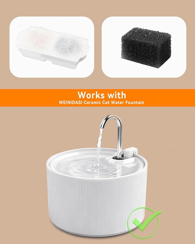Ceramic Cat Water Fountain, 2.2L/74oz Cat Fountains for Drinking Indoor, Pet Water Fountain with Ultra-Quiet Pump (3 Filters + 3 Sponges)