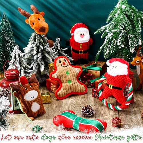 6 Pack Christmas Dog Toys Plush Stuffed Dog Squeaky Toys, Classic - Image 5