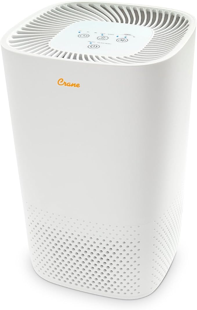Crane Air Purifier with True HEPA Filter, UV Light, 250 Sq Feet Coverage, Timer Function, Sleep Mode, Washable Particle Filter, EE-5067