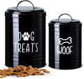 Dog Treat Container Airtight, Dog Treat Jar Set of 2 with Lid - 9x5.5''&7x4'' Metal Dog Cookie Jar for Farmhouse Kitchen Counter, Black Treat Jars for Pets, Treat Storage Container for Dogs, Cats | Large Capacity Dog Treat Jar Suitable All Popular Trea...