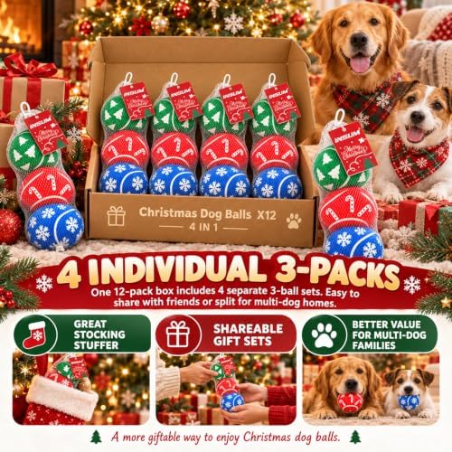 INSUM Christmas Dog Balls Toys, 2.5'' 12 Pack Dog Stocking Stuffers - Image 2