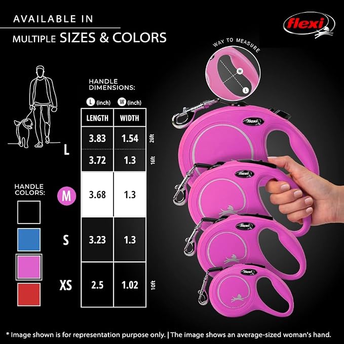 FLEXI® Classic Cord Retractable Dog Leash, Medium, 16 ft - Pink | German engineered, original flexi leash, durable quality for dogs up to 44 lbs, tangle-free, walking, reliable brake system