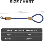Mile High Life Short Dog Leash with Genuine Leather Connection | Rope Leash, Heavy Duty 360° Swivel Metal Clasp, for Small Medium & Large Dogs (Blue, 48 Inch)