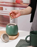 Kitchen Canisters Ceramic Storage Jar with Silicone Airtight Lid Green | Retro Style High Quality Ceramic Food Storage Jar Roud Shape for Tea, Coffee, Nuts, Herb, Spice, Sugar