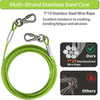 Dog Tie Out Cable - Chew Proof Steel Wire Lead - 360° Tangle Free Outdoor Leash for Pups - Dog Runner Cable for Small to Medium Dogs (Green, 45lbs/50ft)