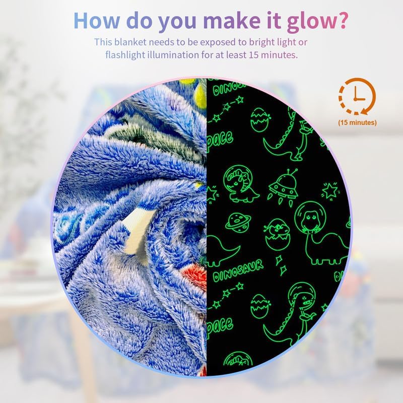 COMFAR Dinosaur Blanket for Boys, Dinosaur Glow in The Dark Blanket for Kids/Baby, Toddler Blanket for Boys, Soft Fleece Blankets and Throw,Birthday 40"x 50" - Image 3