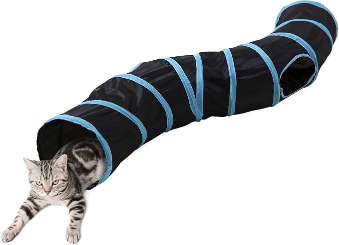 Pet Cat Tunnel, S-Shaped Tunnels for Indoor Cats, Collapsible Pet Tunnel for Kitten, Puppy, Rabbit, 25cm-Wide Tunnels, Durable & Breathable, with Peek Hole Toy Ball