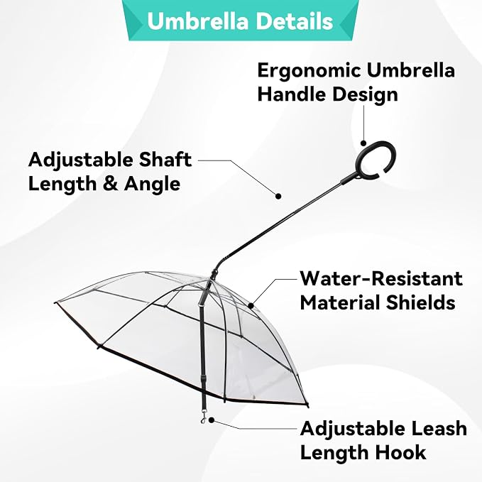 Namsan Small Dog Rain Umbrella, Windproof Rainproof Dog Umbrella with Adjustable Leash, Clear Dog Umbrella Leash for Small Dogs, Self-Assembly Puppy Walking Umbrella