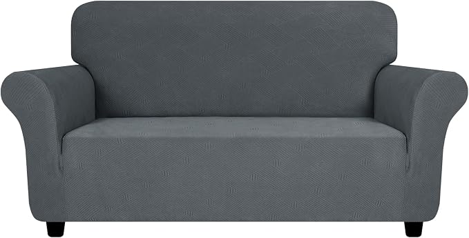 ZNSAYOTX Super Stretch Loveseat Covers (57"-70"), New Striped Love Seat Slipcover, Dogs Pet Friendly Anti-Slip Couch Protector Spandex Durable 2 Seater Fabric Sofa Cover (Dark Grey, Loveseat)