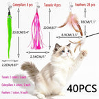 40 Pcs Cat Toys - Cat Wand Toy Replacement Feather Worm | Cat Fishing Pole Toy, Cat Wand Feather Attachment/Cat Toy Wand Caterpillar Attachment/Cat Fishing Pole Toy Tassel Attachment