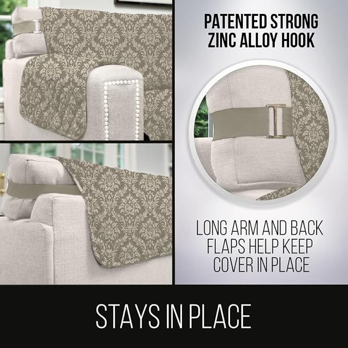Sofa Shield® Couch Slip Covers for Dogs, Reversible Furniture Protector with Strap, Stain and Tear Resistant Cushion Cover, 88 inch Seat, Machine Washable Slipcover Pets, Cats, Damask Latte Ivory
