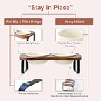 SPUNKYJUNKY Ceramic Elevated Tilted Dog Bowls Bone-Shaped Raised with 2 Height Iron Stand, 6.9'' Dog and Cat Food Water Bowls Set Non-Slip for Small Medium Sized Breed - 20 OZ,Beige