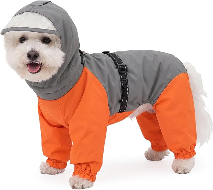 Nanaki Waterproof Dog Raincoat with Built in Harness-Dog Rain Jacket Hooded | For Rainy Days,Hiking Camping,Reflective Safety Strips,Full-Body Protection,Easy On/Off,Detachable&adjustable Hood,Breathable
