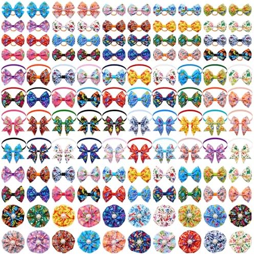 120PCS Dinosaur Dog Bows Pack Include 60PCS Dogs Collar Flowers and Bowties Attachments 20PCS Bowties with Adjustable Collar 40PCS Hair Bows for Girl Female Boy Male Dogs Grooming Accessories by JpGdn