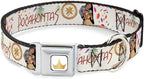 Dog Collar Seatbelt Buckle Pocahontas and Meeko Compass Pose with Script and Leaves Beige 15 to 24 Inches 1.0 Inch Wide | Pocahontas and Meeko Compass with Script and Leaves Beige Durable Metal Adjustable ID Tag Ring